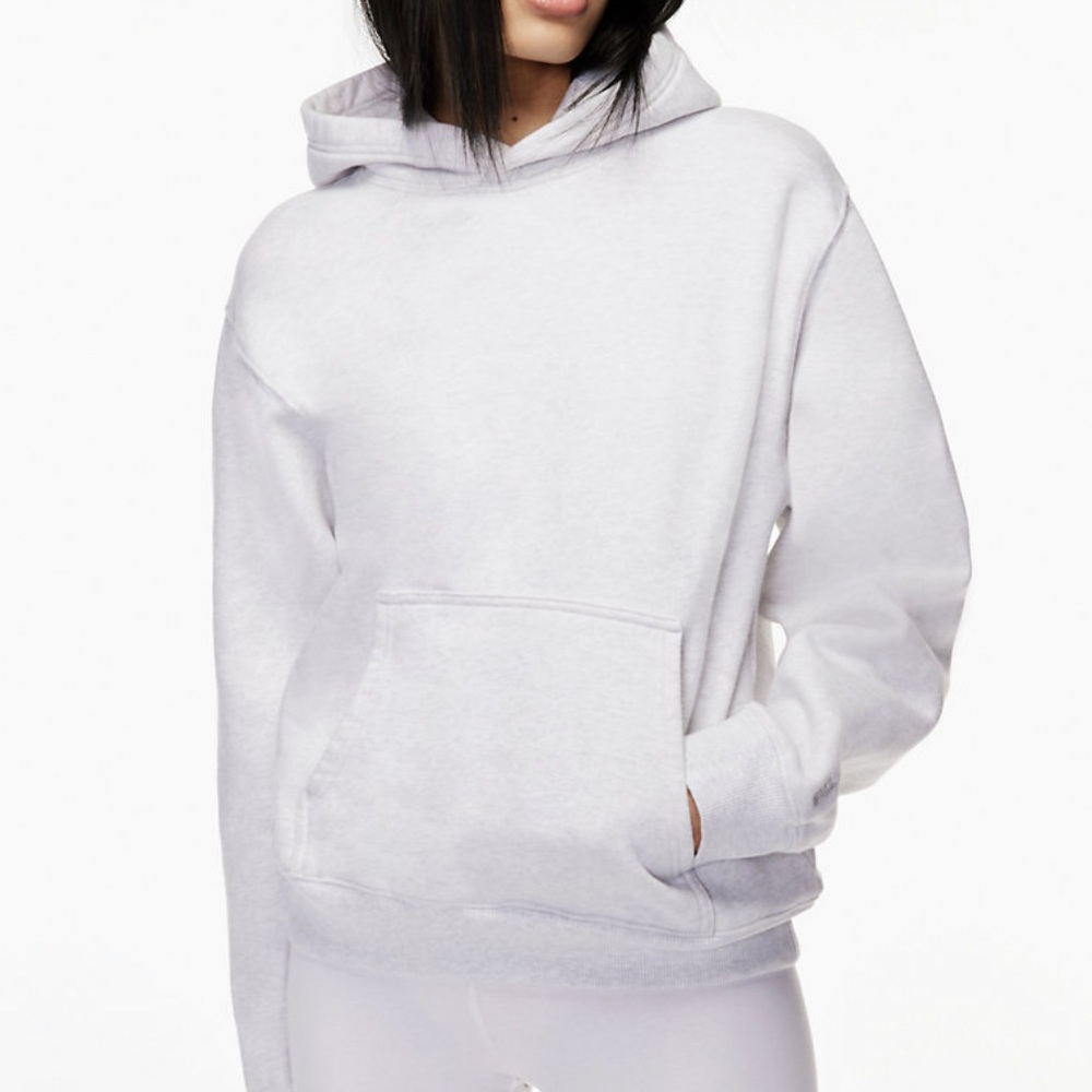 Aritzia TNA Cozy Fleece Perfect Hoodie S Small Heather Cloud White EUC